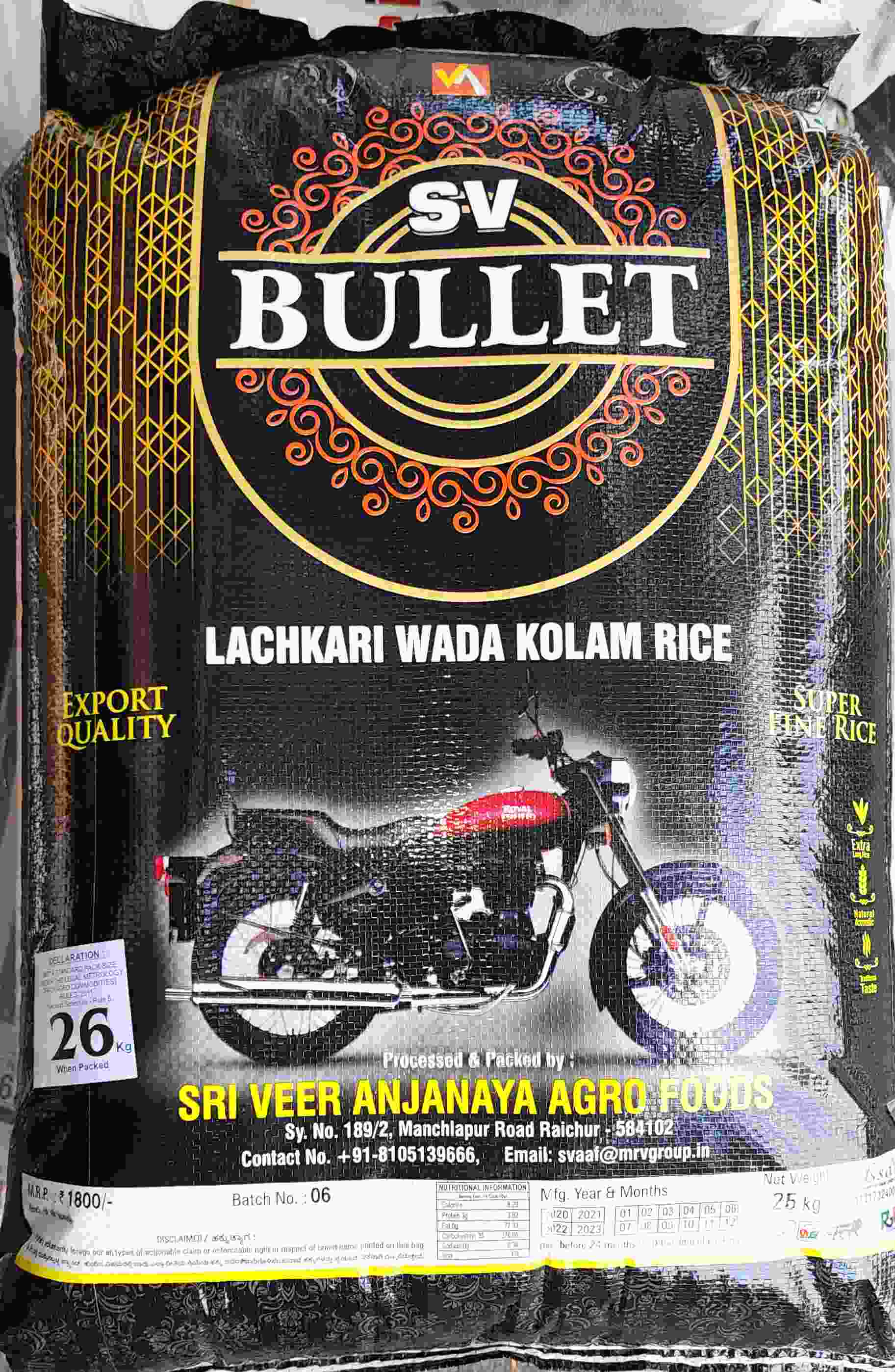 D SV BULLET RNR STEAM RICE 26KG